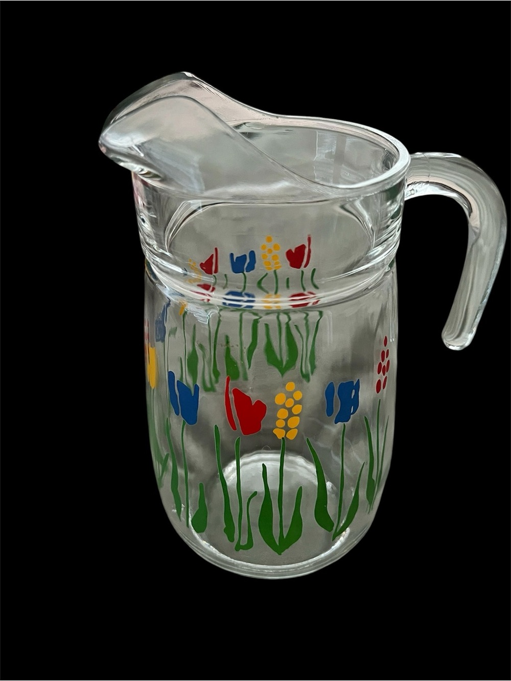 Vintage ARC France Glass Pitcher featuring Tulip Pattern 1970’s